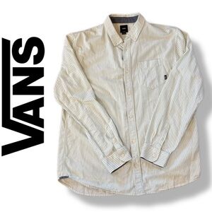 Vans Men's XL Long Sleeve Striped Oxford Button-Up Shirt Green White Classic Fit